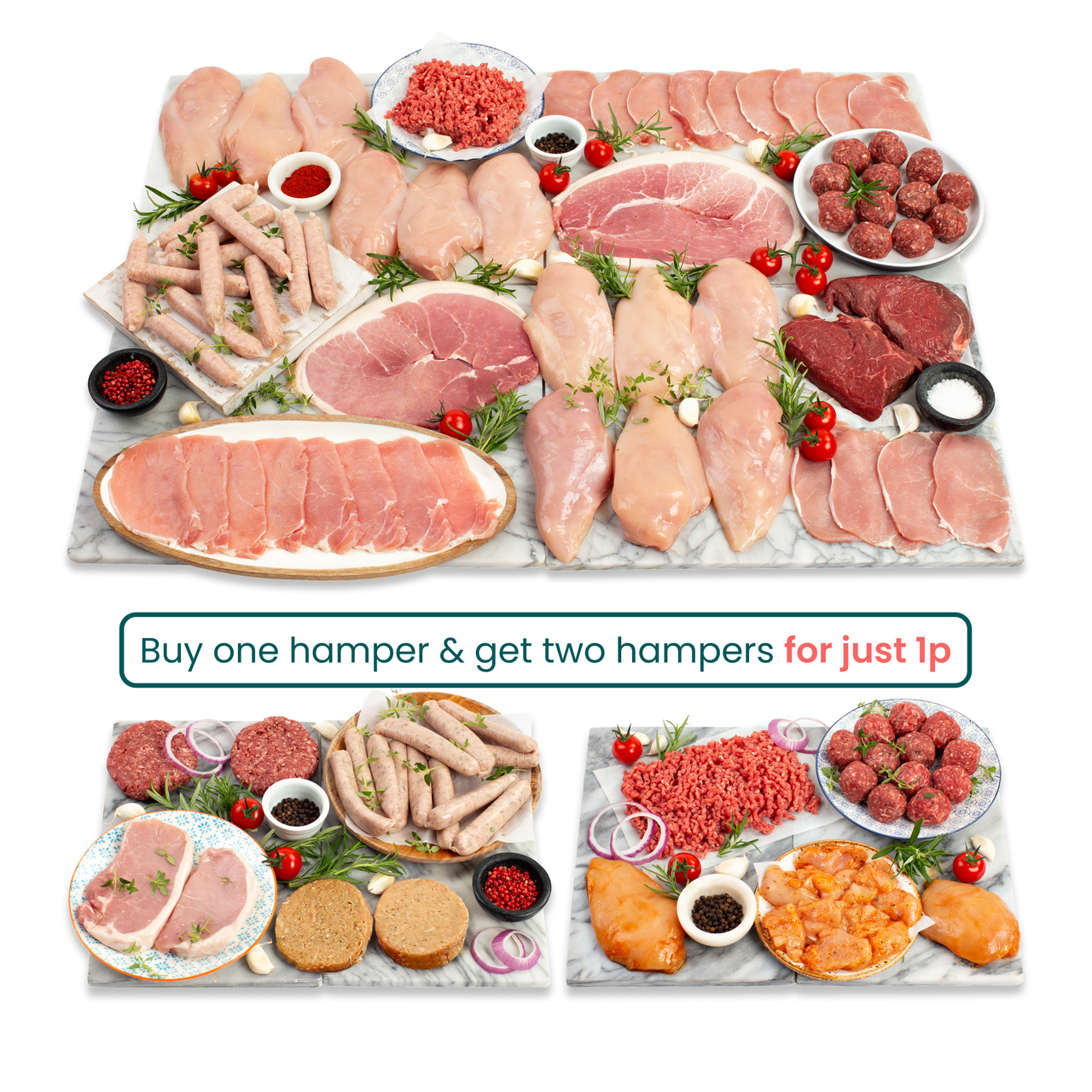 Buy one hamper + get two hampers for one penny